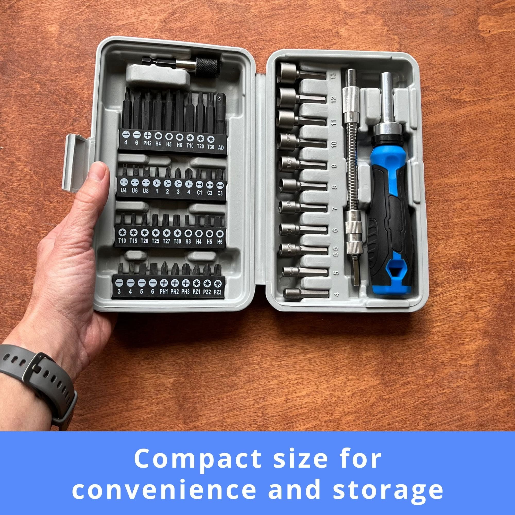 Apollo Tools 54pc 1/4" Screwdriver and  Nut Driver Bit Set - Complete Home Tool Set DT9025 Blue/Gray
