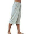 thumbnail image 4 of Capreze Women Capris Pants Solid Color Casual Loose Palazzo Trousers Buttons Decor Cotton Linen Pajama Bottoms, 4 of 5