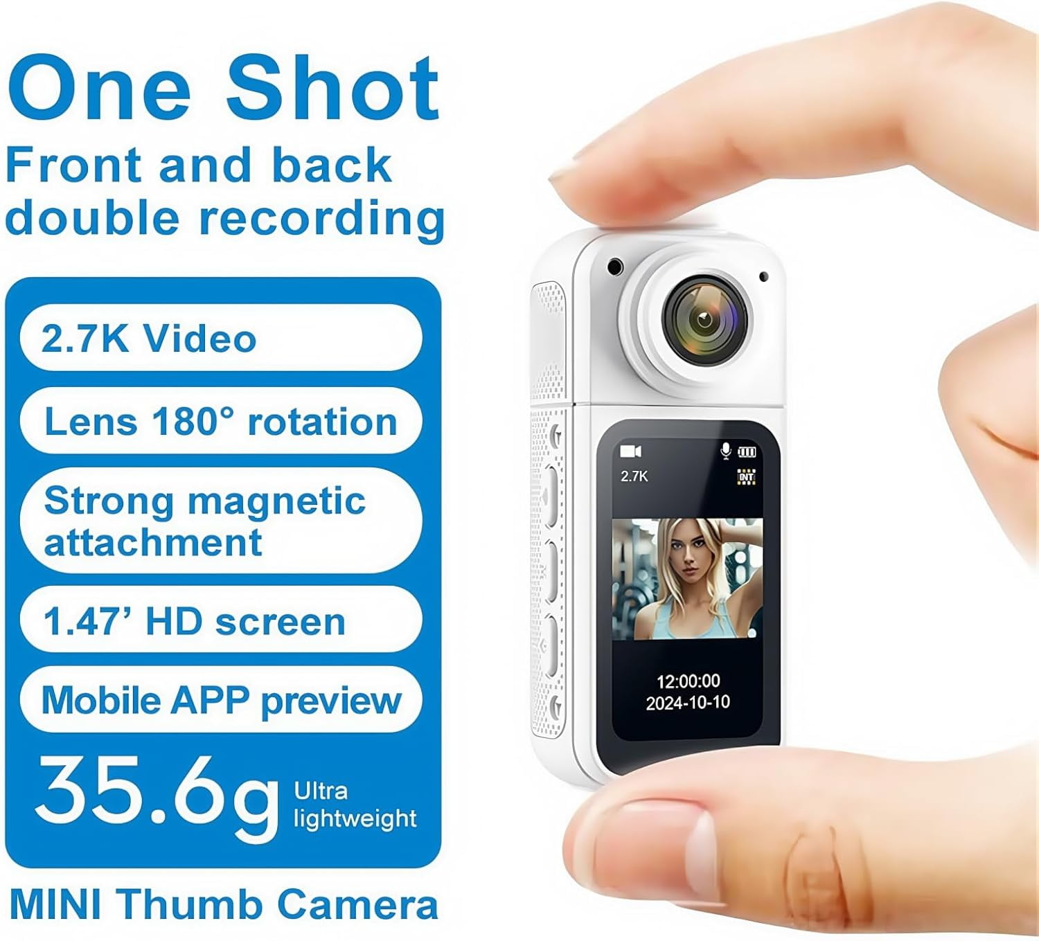 128GB FHD 2.7K Mini Rotate Body Camera, Wearable Action Body Cam, Thumb Size Hands Free Recording Body Worn Camera, Portable Camcorder Mount Anywhere for Work, Travel, Sport,Pet Walking (Black)