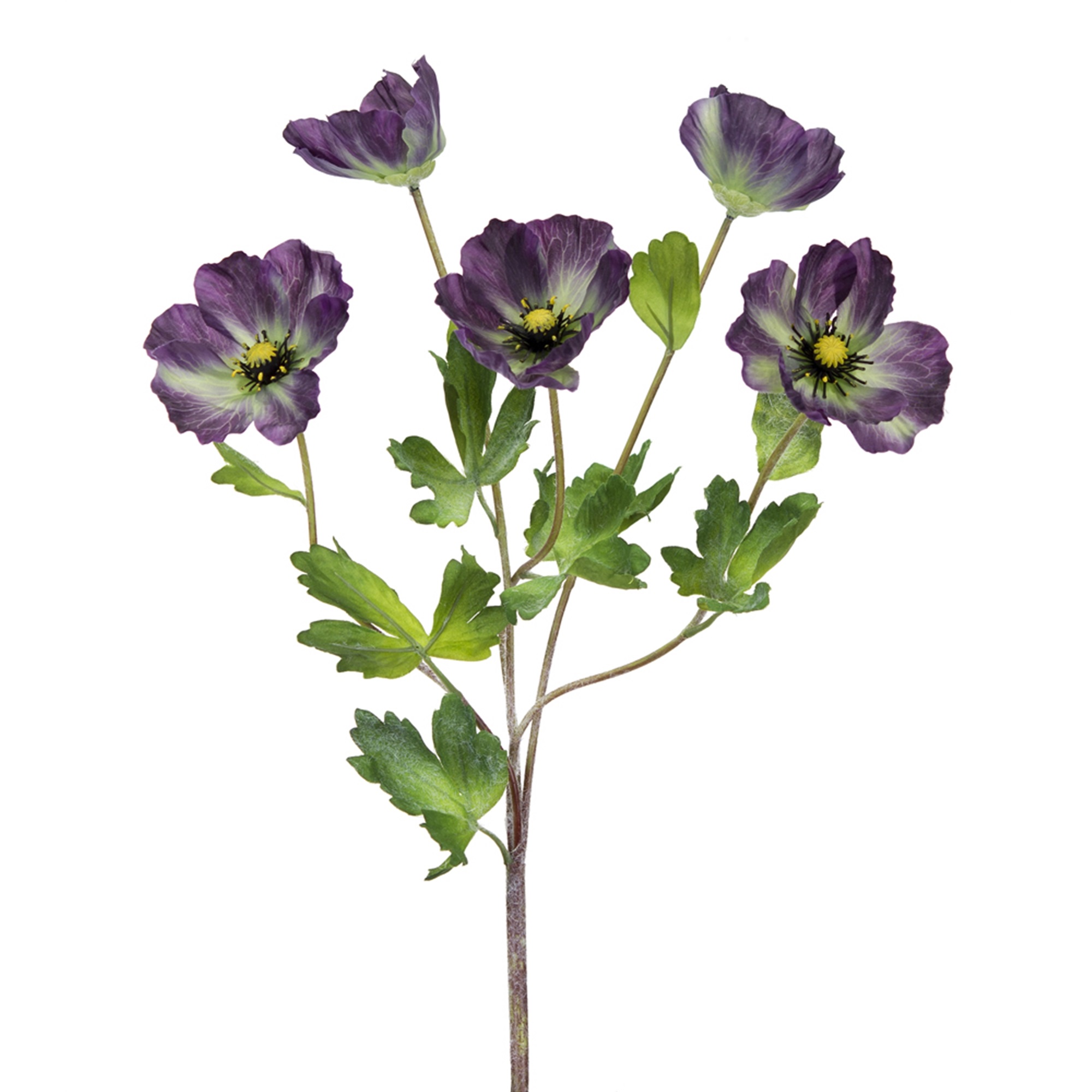 Set of 12 Purple and Green Artificial Anemone Flower Bush Spray, 18