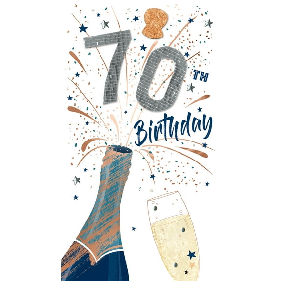 Handmade "Champagne" Greeting Card 70th Birthday Champagne Bottle Popping