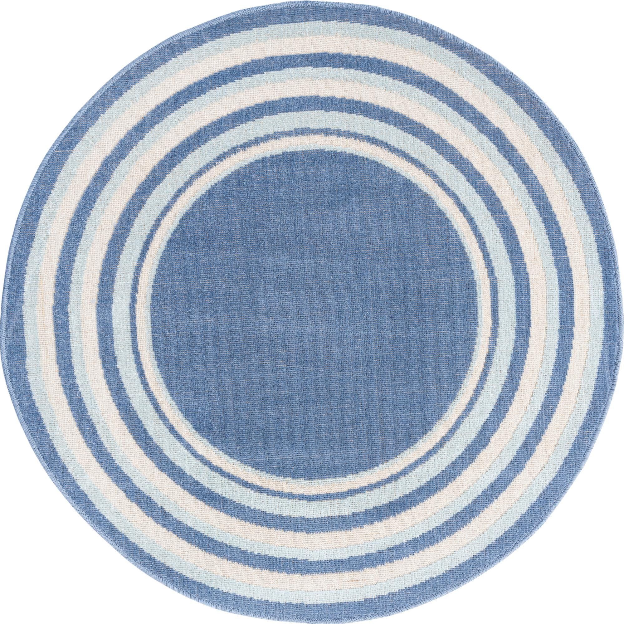Unique Loom Guyana Lotus Rug Blue/Light Blue 7' 1" Round Border Contemporary Perfect For Dining