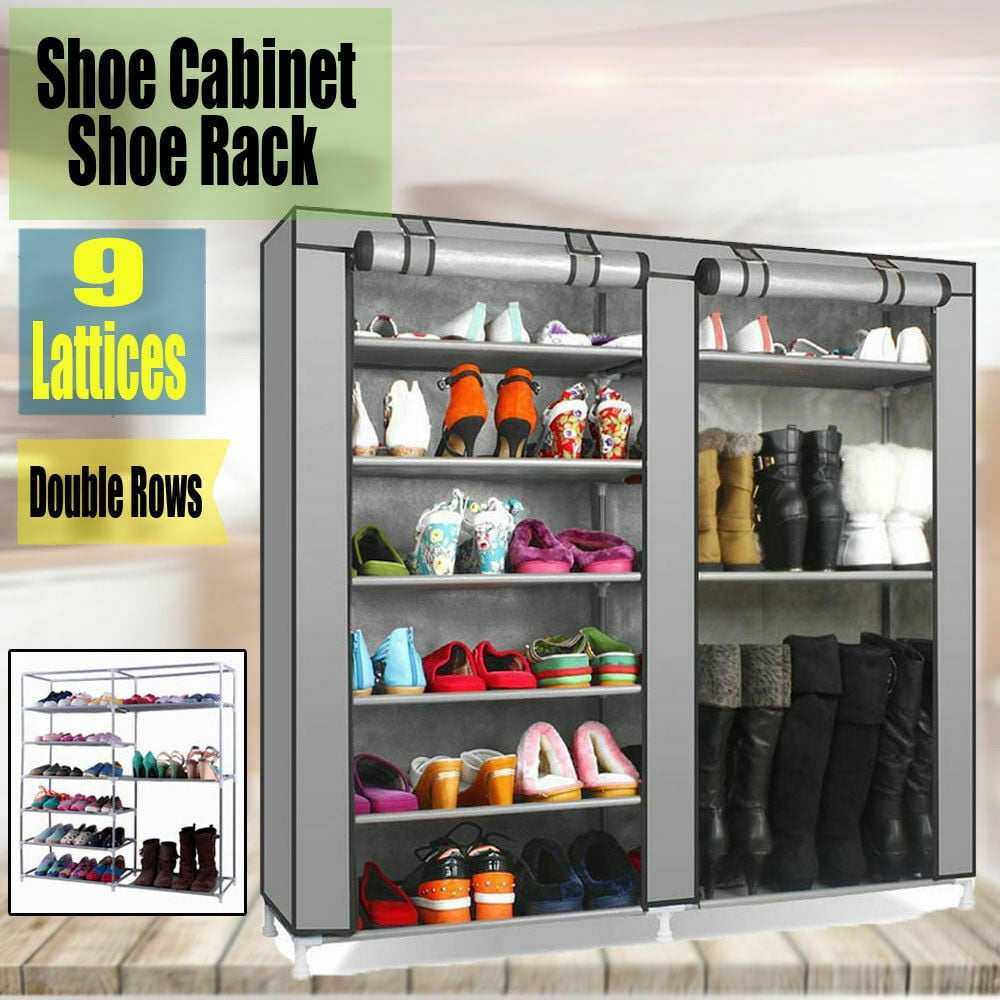 Double Rows 9 Lattices Combination Style Shoe Cabinet Gray 