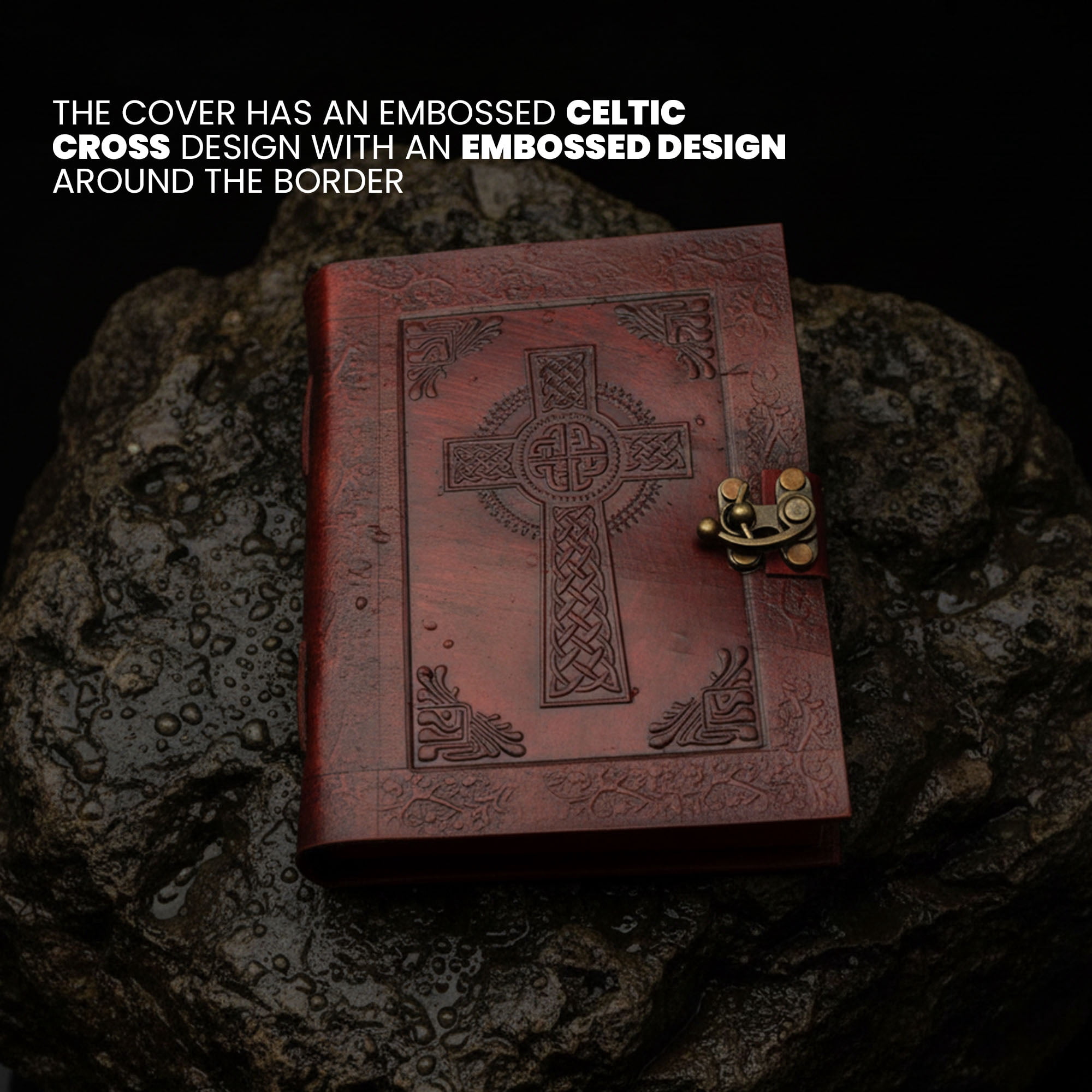 SZCO 5 x 7 Celtic Cross Leather Journal with Lock Embossed Cover Writing Notebook Diary for Notes Sketching Travel and Personal Use