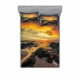 thumbnail image 2 of Ambesonne Colorful Fitted Sheet & Pillow Sham Set, Majestic Sunrise Sky, Twinxl, Blue Orange Cream, 2 of 3