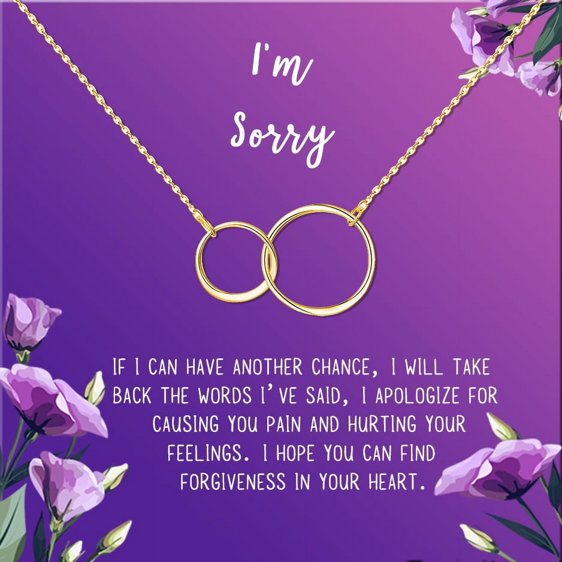 Anavia I'm Sorry, Apology Gift Card Necklace, Apology Gifts for Her, Sorry Quote Apology Gifts for Wife, Forgiveness Gift for Girlfriend-[Gold Infinity Double Ring, Royal Purple Gift Card]