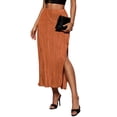 thumbnail image 3 of Women'S Midi Pencil Skirt Side Slit High Waisted Bodycon Casual Long Skirts Orange XS, 3 of 9