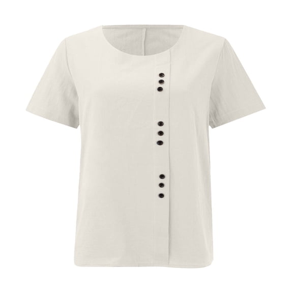 T Shirts for Women Cotton Linen Crew Neck Short Sleeve Loose Fit Casual Tee Summer Tops
