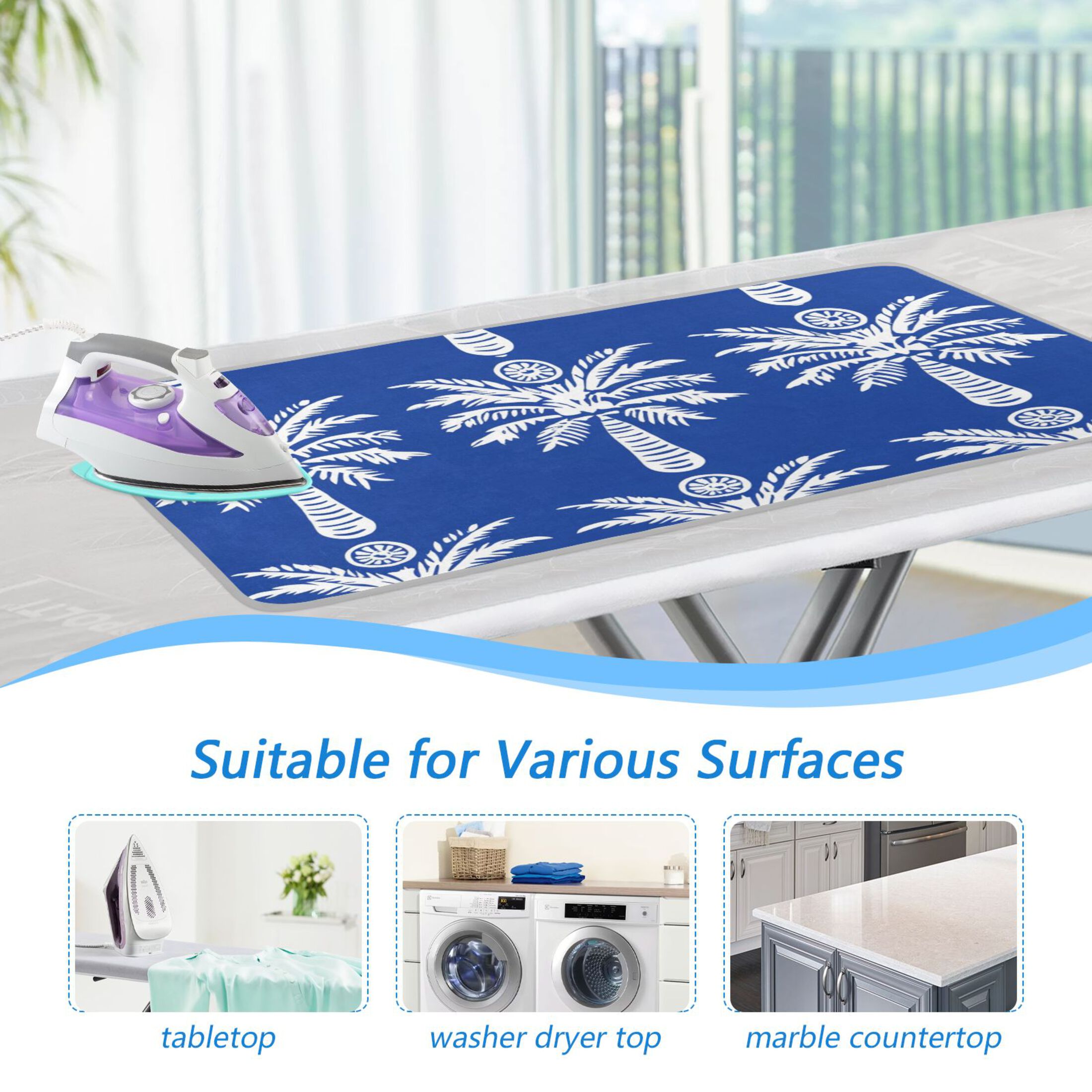 White Coconut Trees Ironing Mat Blanket Portable Travel Ironing Pad Heat Resistant Pad 47.2" x 27.6”