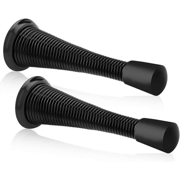 2 Pack Spring Door Stoppers Black-Upgraded Flexible Heavy Duty Screw-in, Wall Door Stop with Black Bumper Tips