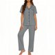 thumbnail image 1 of TaTaai Women's Short Sleeve Blouse and Pants Set V-Neck Turn Down Collar Design with Chest Pocket and Elastic Waist Trousers Solid Color Two Piece Casual Wear Gift, 1 of 6