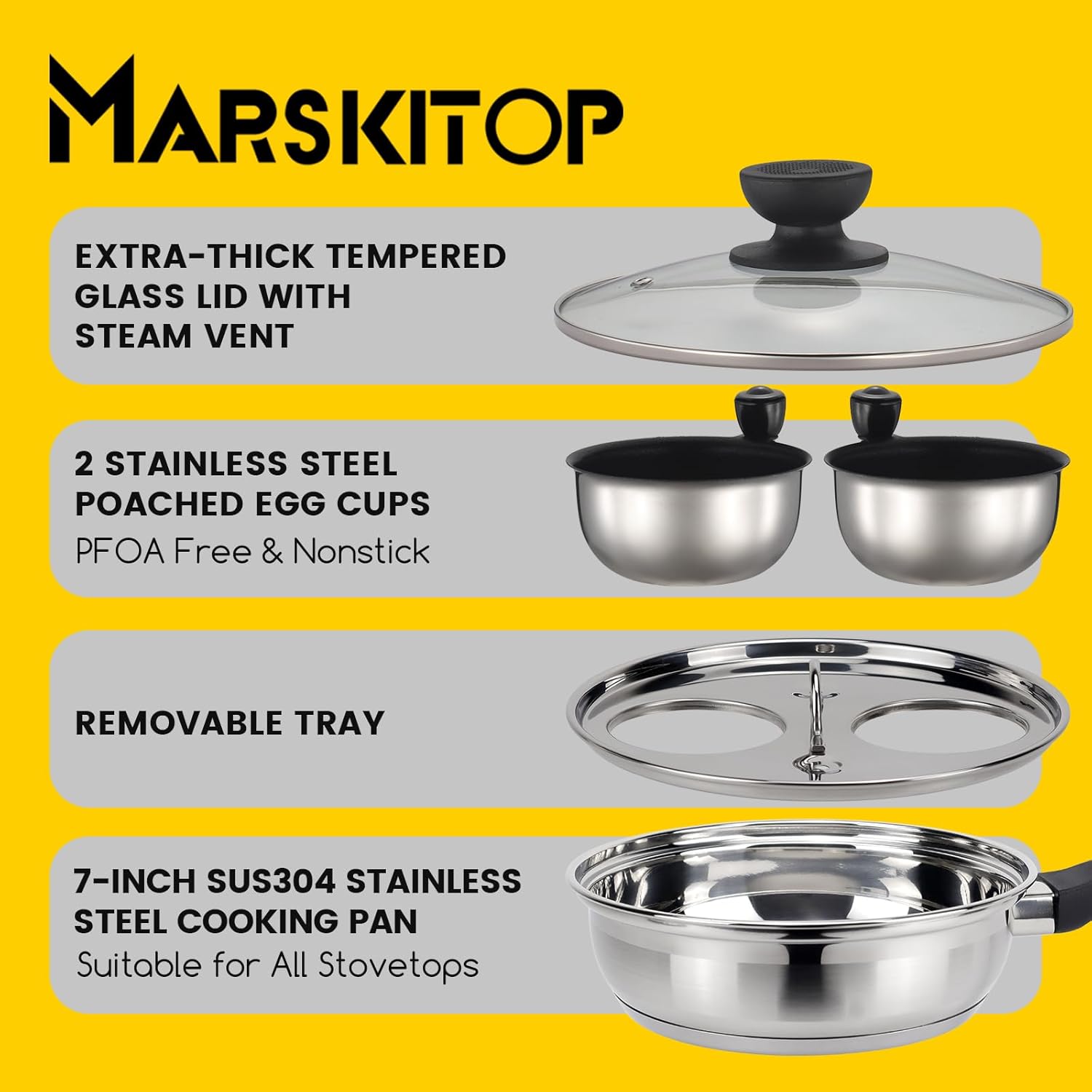 Egg Poacher Pan with Nonstick Cups and Mixing Bowls Set for Healthy Breakfast Cooking on Induction Stove