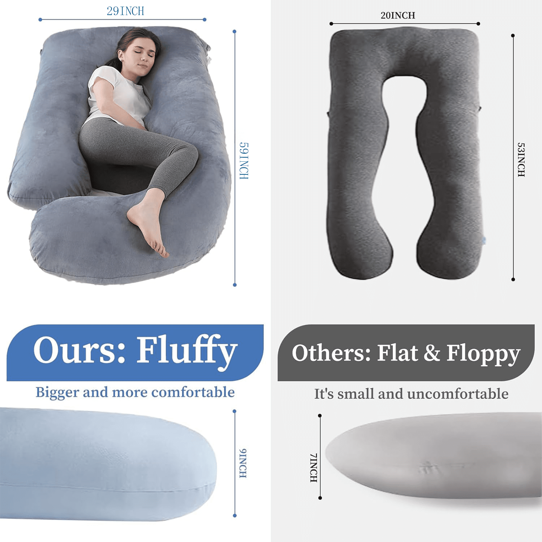 COOKEY Pregnancy Pillow with Removable Velvet Cover,U Shaped Full Body Maternity Pillows for Sleeping,72inch,Dark Gray