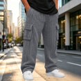 thumbnail image 4 of sdhkgrrt Men Plus Size Corduroy Cargo Pants Loose Fit Ribbed Casual Solid Long Track Trousers Outdoor Athletic Breathable Hiking Pants, Gray M, 4 of 9