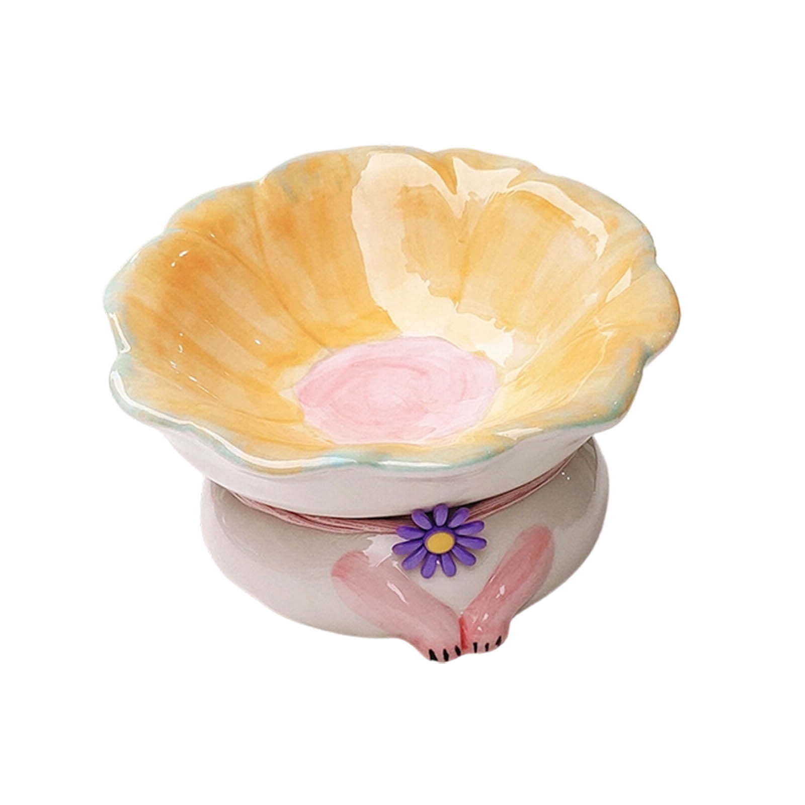 zhonghuaying 1 Pcs Ceramic Raised Cat Food Bowls Elevated Kitty Bowl for Food and Water Anti Vomiting Tilted Cat Bowl for Kittens and Small Dogs Dishwasher and Microwave Safe (Yellow)