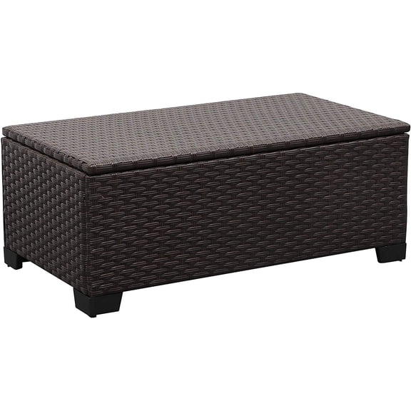 39 Inch Outdoor Wicker Storage Coffee Table Brown Rattan Patio Side Table with Flip Top