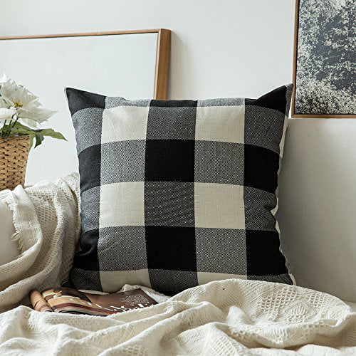 Black and White Miulee Classic Retro Checkers Plaids Linen Soft Solid Decorative Square Throw Pillow Cover Home Decor Design Cushion Case for Halloween Sofa Bedroom Car 18 x 18 Inch