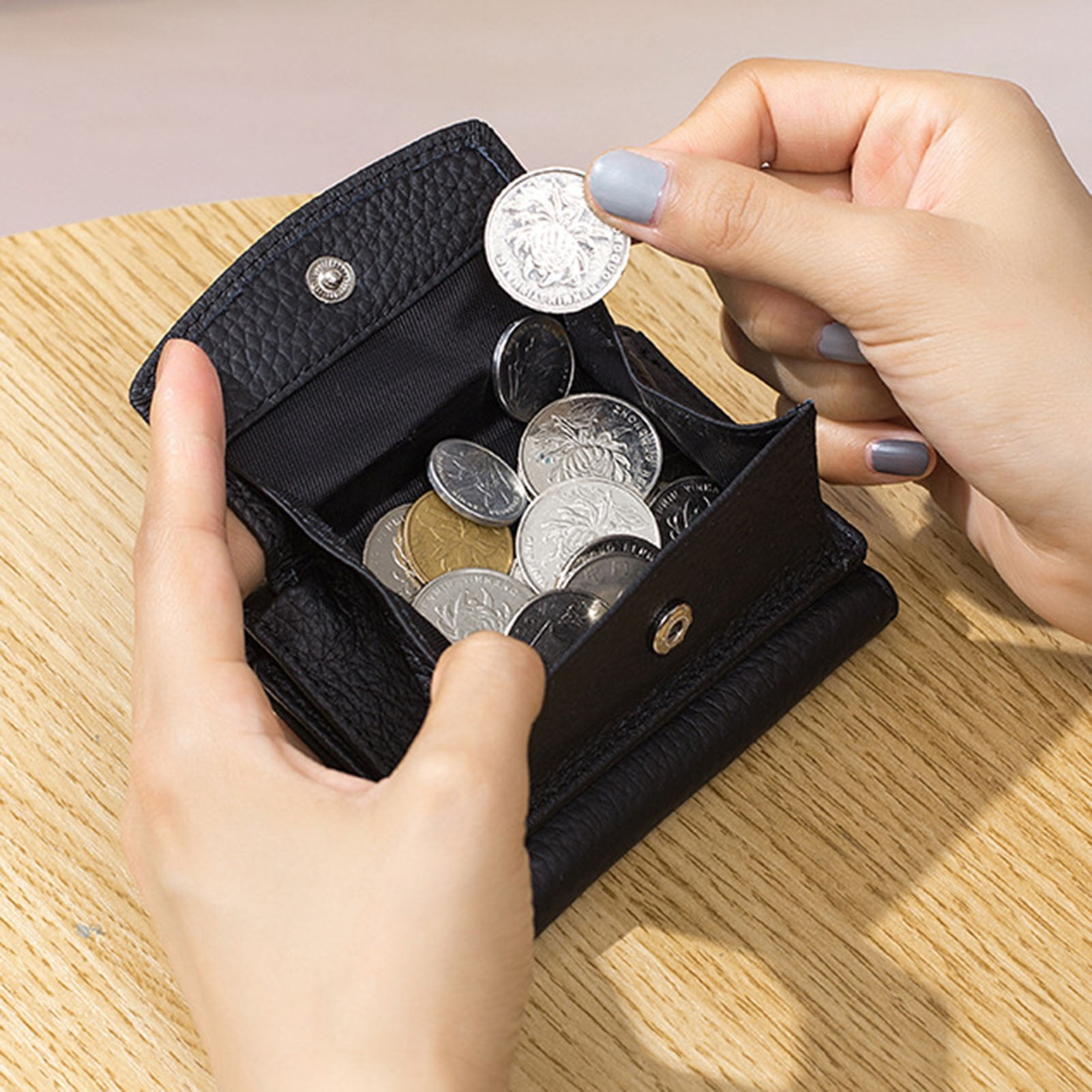 Mini Wallet Faux Leather Coin Purse RFID Blocking Card Holder Firm Stitching Folding Small Change Storage Pouch