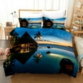 Beach Duvet Cover Set Polyester Tropical Island with The Palm Tree and