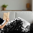 thumbnail image 3 of Black and White Soft Flannel Fleece Throw Blanket, Silhouette of a Girl with Bike Reading a Book Under a Tree in Fall, Cozy Plush for Indoor and Outdoor Use, 60" x 80", Black and White, by Ambesonne, 3 of 5