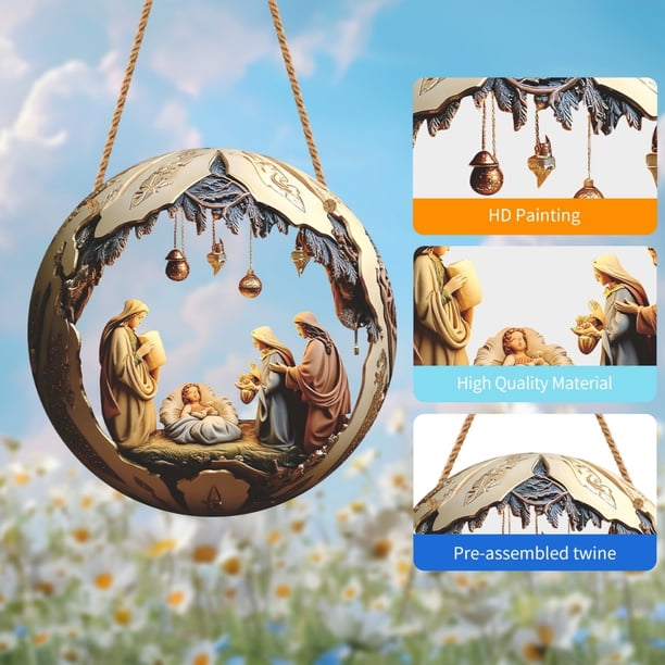 Xihbxyly Juego de Adornos de Natividad, Artesanía Exquisita, Diseño Navideño Tradicional, Decoración Versátil para Colgar o de Mesa, Espíritu Festivo Religioso, Juego de 7 Piezas, Material Duradero