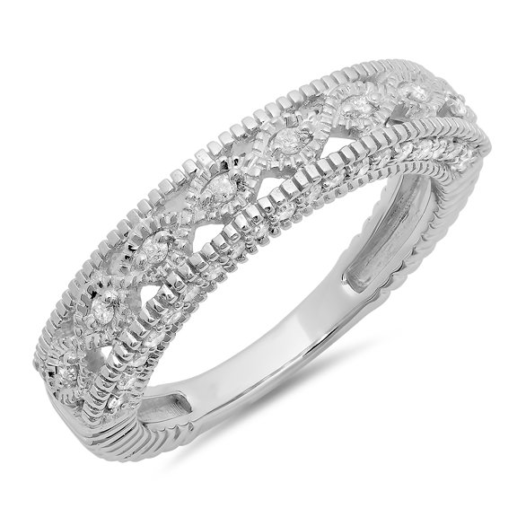 Dazzlingrock Collection 0.40 CT 14K Round Diamond Vintage Millgrain Wedding Band, White Gold, Size 7