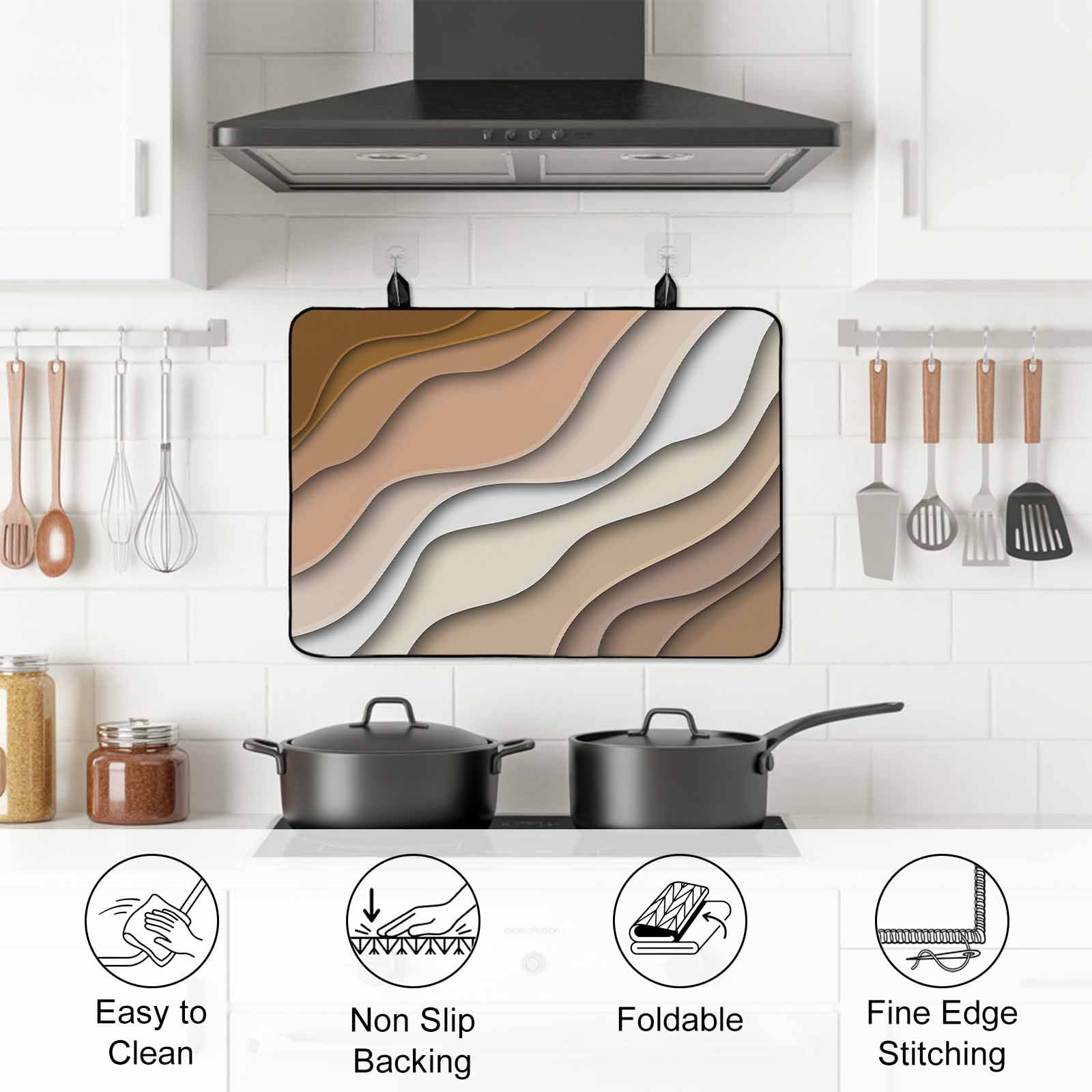 Brown Ombre Stove Top Cover for Electric Stove, Heat-proof & Non Slip Glass Top Stove Cover Protector, Modern Geometric Abstract Aesthetic Cream Kitchen Flat Cooktop Rubber Mat 31x24 Inches