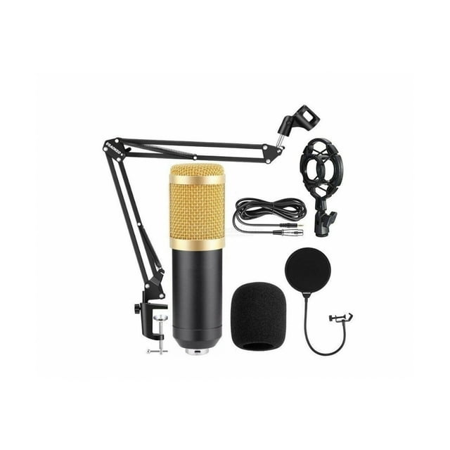Kit de micrófono Condenser Studio con soporte para brazo, color dorado