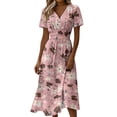 thumbnail image 2 of Summer Dresses for Women 2026 Short Sleeve Wrap V-Neck Modest Dresses Elastic High Waist A-Line Casual Party Work Dress, 2 of 7