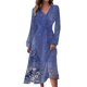 thumbnail image 1 of Vestido largo SCZ con estampado floral de manga larga Cuello en v moda casual de otoño e invierno color azul Talla S, 1 of 5