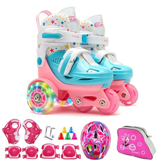 Chaussures de Patinage Flash Enfants Débutants Ensemble de Chaussures de Patinage à Roulettes Enfants