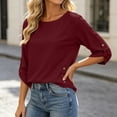 thumbnail image 3 of Cilsoka Womens 3/4 Sleeve Tops and Blouses Dressy Casual Crewneck Shirt for Business Work Summer Trendy Vacation Tshirt, 3 of 4