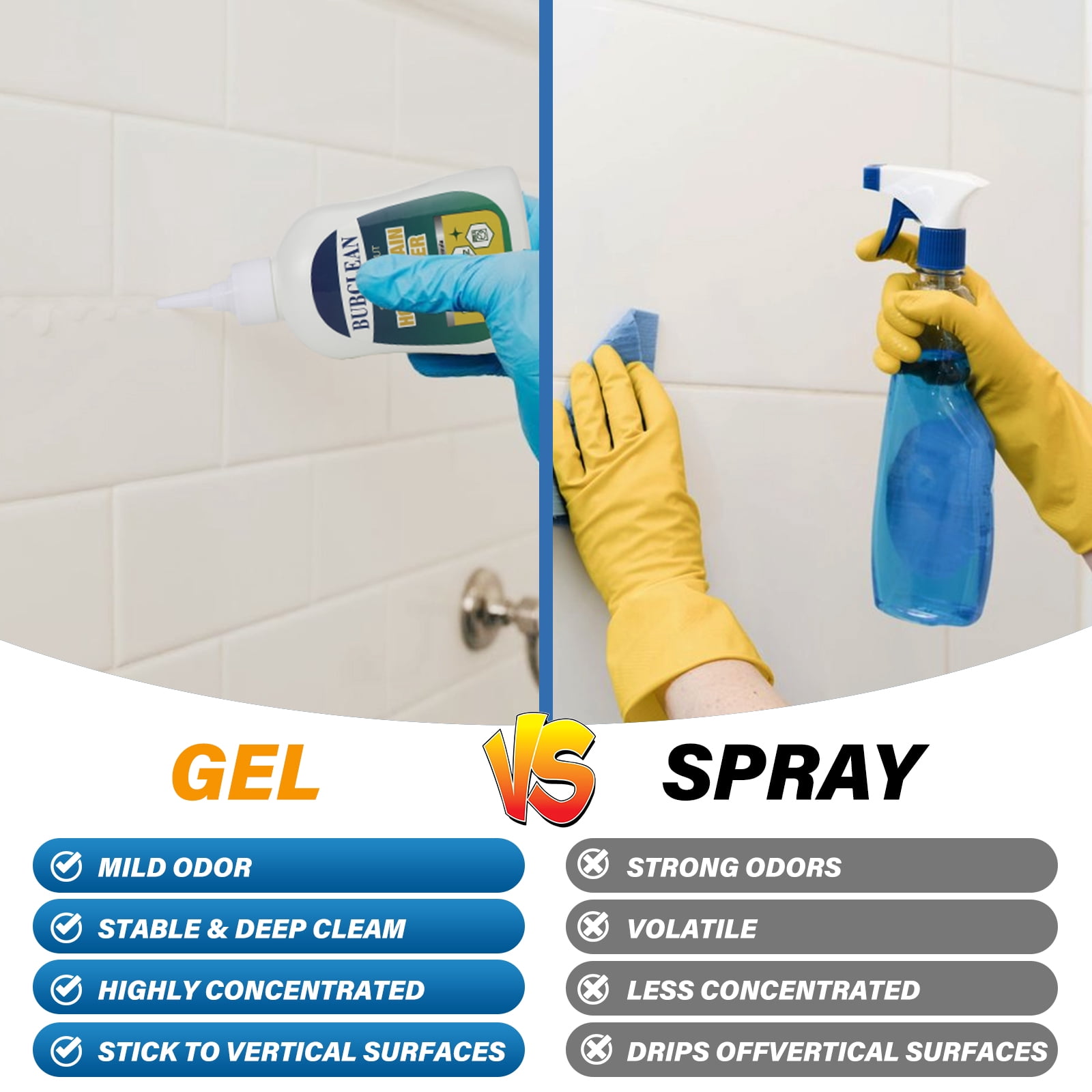 Bubclean Home Remover Gel, Washing Machine Cleaner for Washing Machine Seal, Front Load Washer, Refrigerator Strips, Tile, Home Kitchen Sinks, Toilet, Bathroom-7 FL Oz