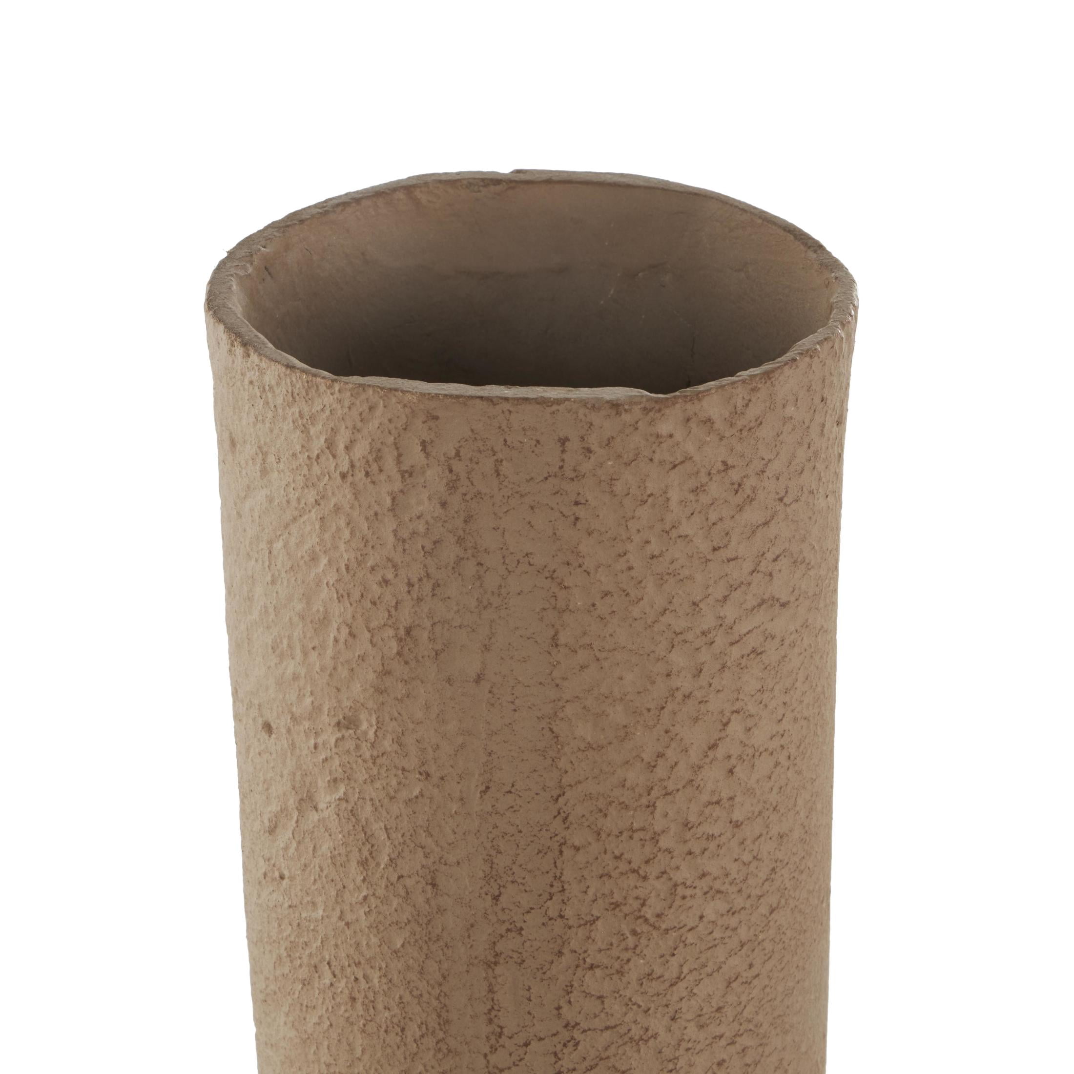 DecMode 19" Abstract Distressed Textured Brown Paper Mache Vase with Triangular Handle
