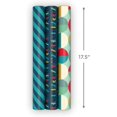 thumbnail image 4 of Birthday Wrapping Paper Mini Rolls, 3-Pack (Navy Blue and Teal Stripes, Orange Yellow Mod Circles) for Graduations, Father's Day, Easter, Any Occasion - 60 Sq. Ft. Total, 4 of 4