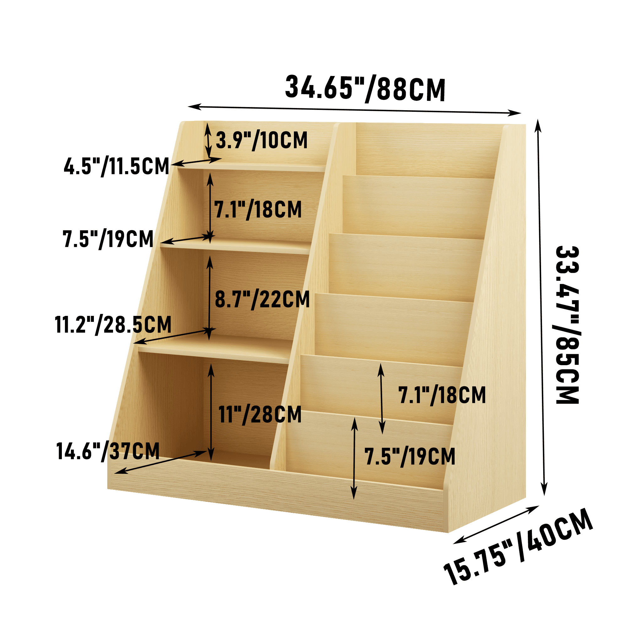 4-Tier Kids Bookshelf and Toy Storage Organizer, Wooden Bookcase Display Stand for Playroom and Nursery, Natural