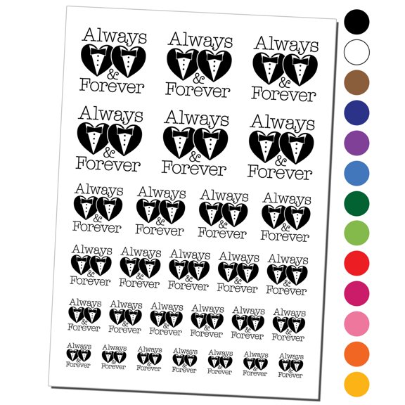 Mr and Mr Always and Forever Wedding Tuxedo Hearts Water Resistant Temporary Tattoo Set Fake Body Art Collection - Red