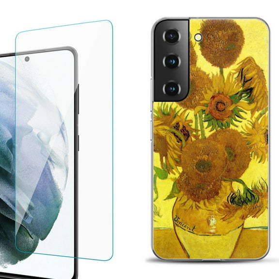 Slim-Fit Fashion Gel Phone Case for Samsung Galaxy S22  5G / S22 Plus 5G, with Tempered Glass Screen Protector, by OneToughShield ® - Sunflower