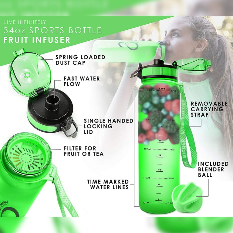 Live Infinitely 34 Oz Gym Water Bottle with Time Marker, Fruit