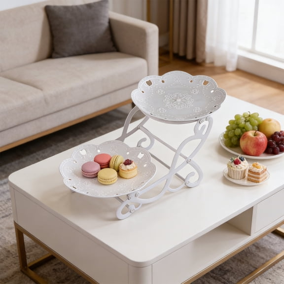 2 Tier Serving Trays For Party,9 Inch Tiered Serving Platter,Fruit Tray,Serving Trays For Party,Dessert Trays,Large Capacity Decorative Fruit Bowl For Kitchen Countertop And Party