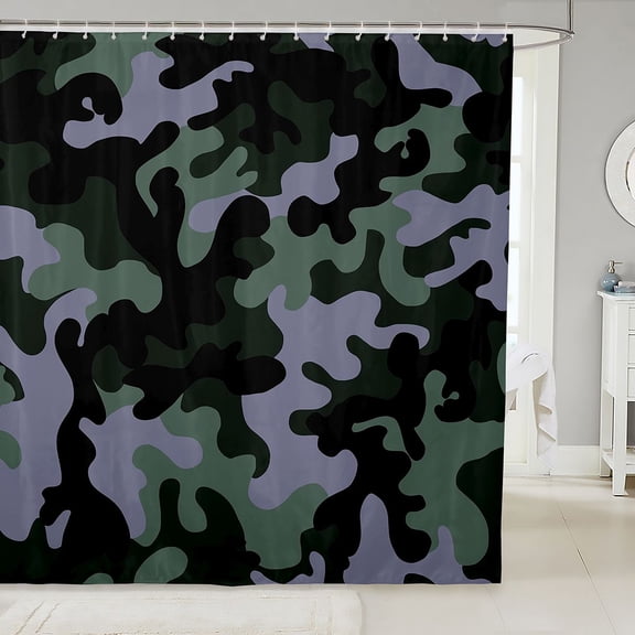 Manfei Retro Camouflage Shower Curtain 72Wx72L, Countryside Camo Shower Curtain 72Wx72L, Sage Green