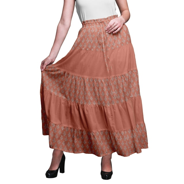 Bimba Jupes pour Femmes Longues en Coton Imprimé Maxi Boho Jupe d'Été