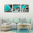 thumbnail image 2 of Catlerio 3 Piece Wall Art Teal Blue Rose Flowers Painting Canvas Modern Decor for Bathroom Living Room Kitchen, 2 of 5
