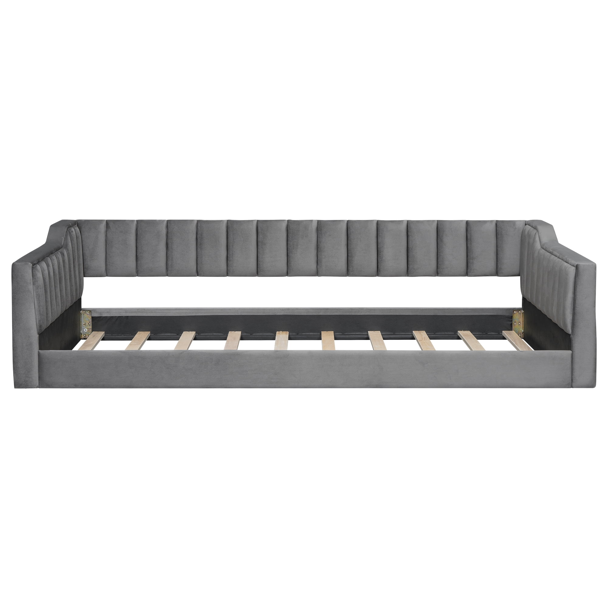 Euroco Upholstered Twin XL Daybed, Low Profile Sofa Bed with Storage Pocket, Gray