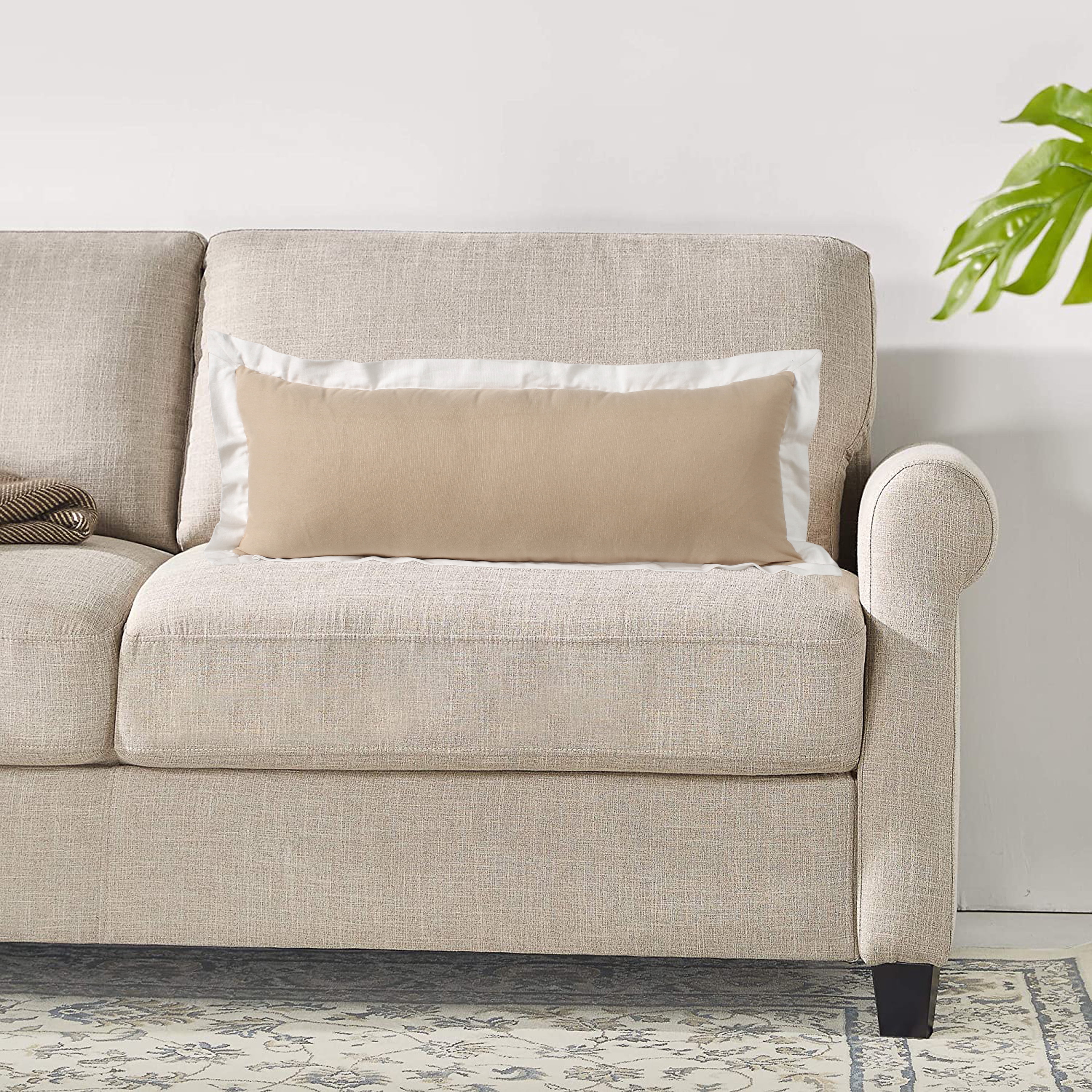 Harlow Hill 14" x 36" Modern, Traditional, French, Country Beige, White, Multi-color Border, Colorblock, Flange Cotton Decorative Lumbar Pillow , Zipper, Back Support