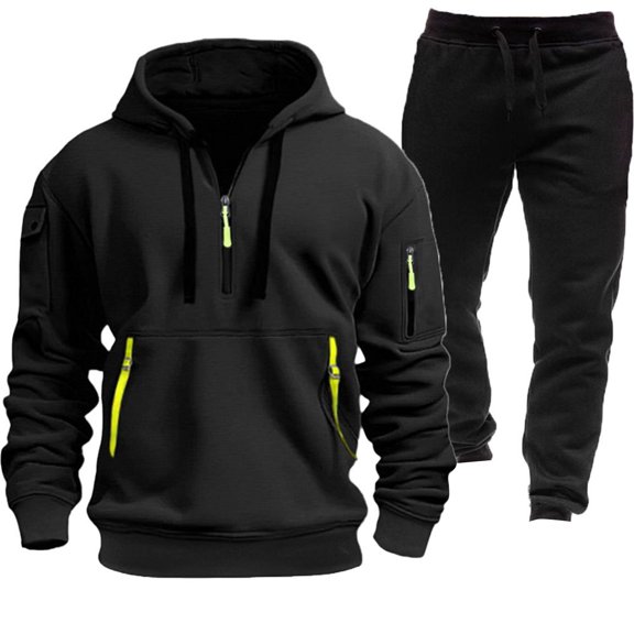 Caqnni Men's Tracksuit Hoodless Sweatshirt 2024 Men's Tracksuit Autumn Winter Stand Collar Pullover Half Zip Sports Casual Fleece Hoodie Size S-XXXL (Black,XXL)