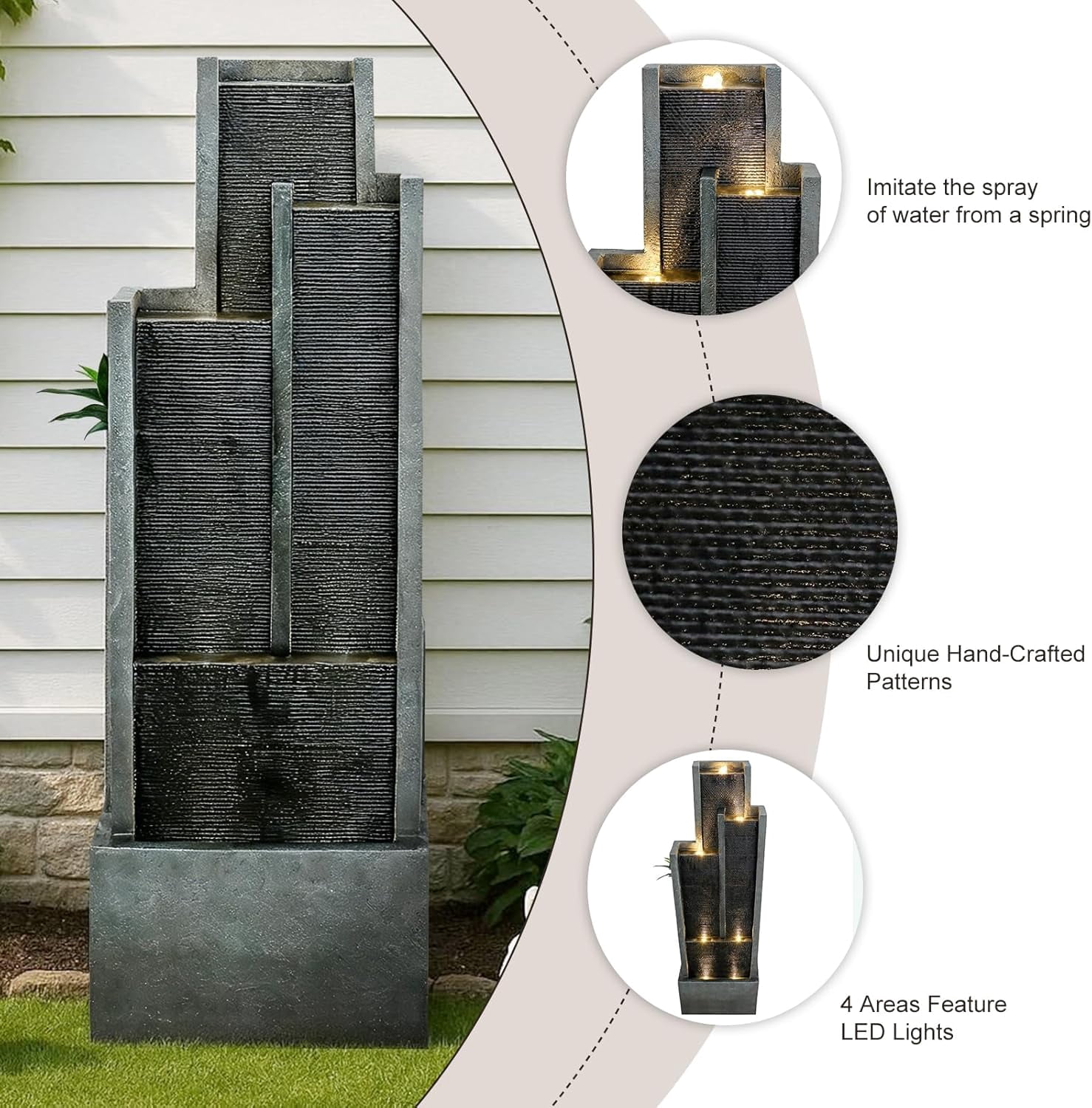 Tammesy 4-Tier 50.7" LED Waterfall Fountain Outdoor Waterfall Feature Water Fountains for Patio Art Garden Decor