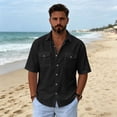 thumbnail image 3 of Yungyresw Short Sleeve Shirt for Men Turn Down Collar Double Pocket Casual Tshirts Breathable Summer Loose Shirts, 3 of 8