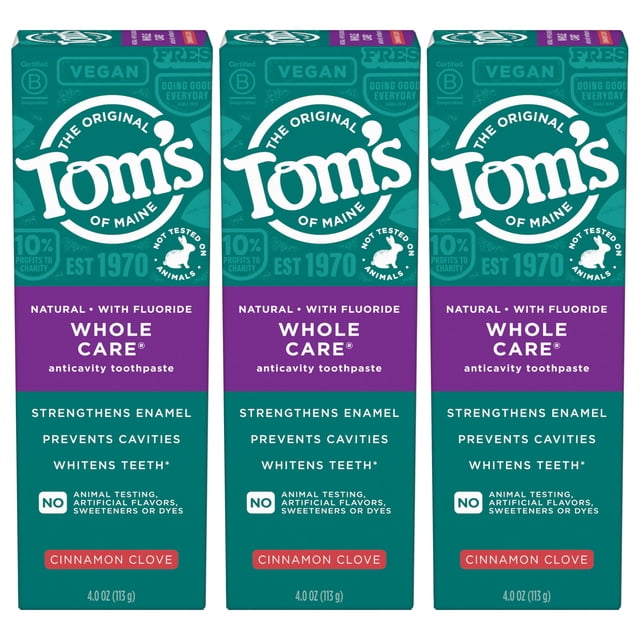 Pasta de dientes Tom's of Maine Whole Care con flúor, 120 ml, paquete de 3