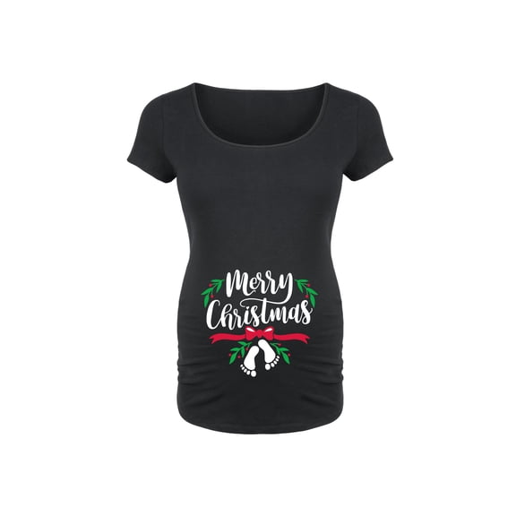 Bloom Maternity - Merry Christmas Footprints - Maternity Scoop Neck T-Shirt